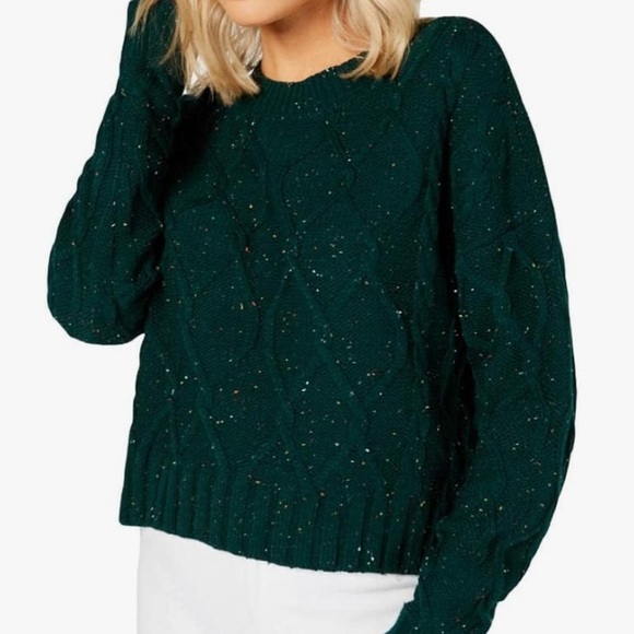 Ultra Flirt Cable Knit Acrylic Crewneck Sweater M Green Pre-Owned Excellent - Picture 1 of 14